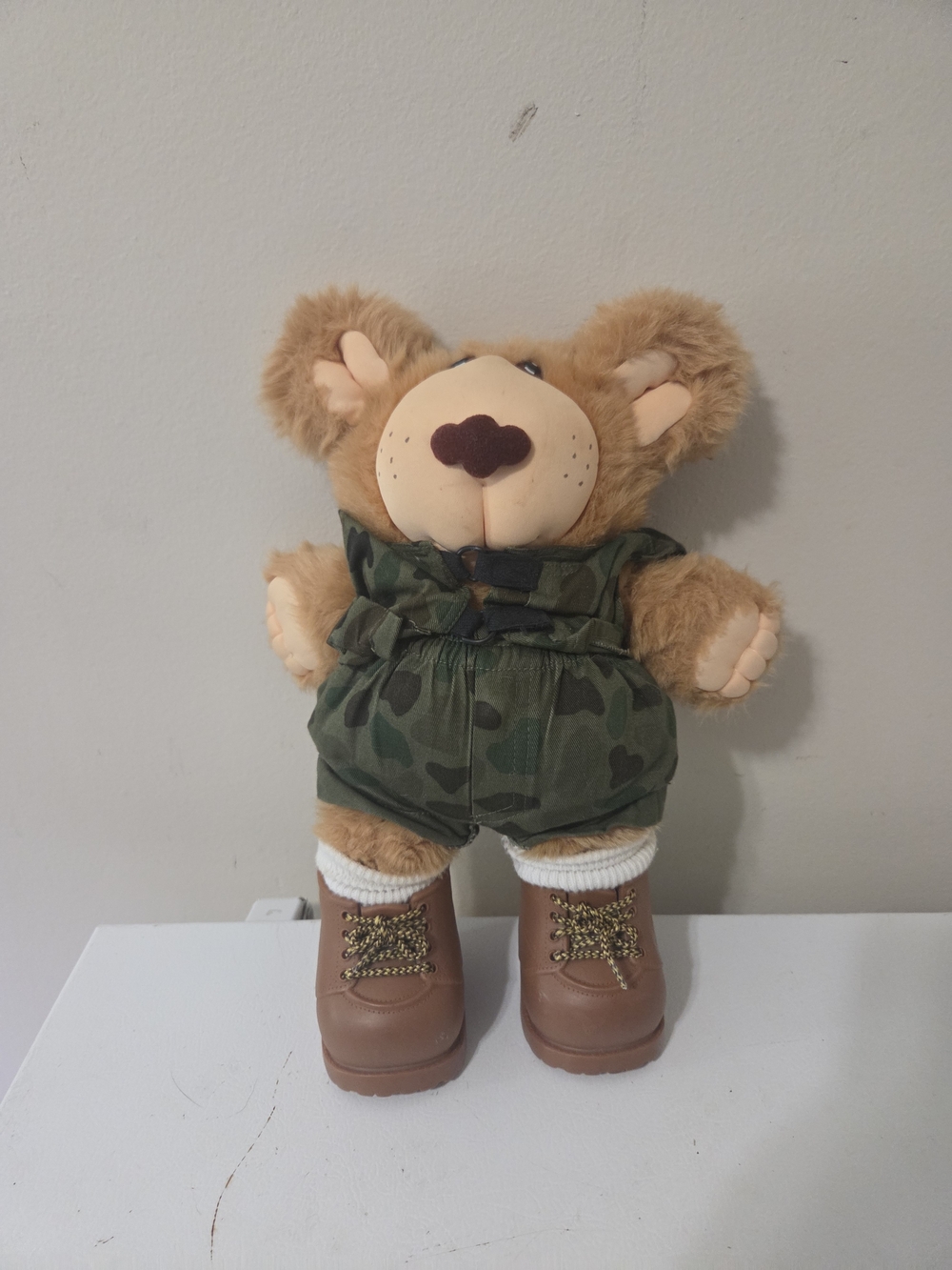 Vintage 1985 Furskins Plush Bear By Xavier Roberts Camoflauge Army Uniform Boots